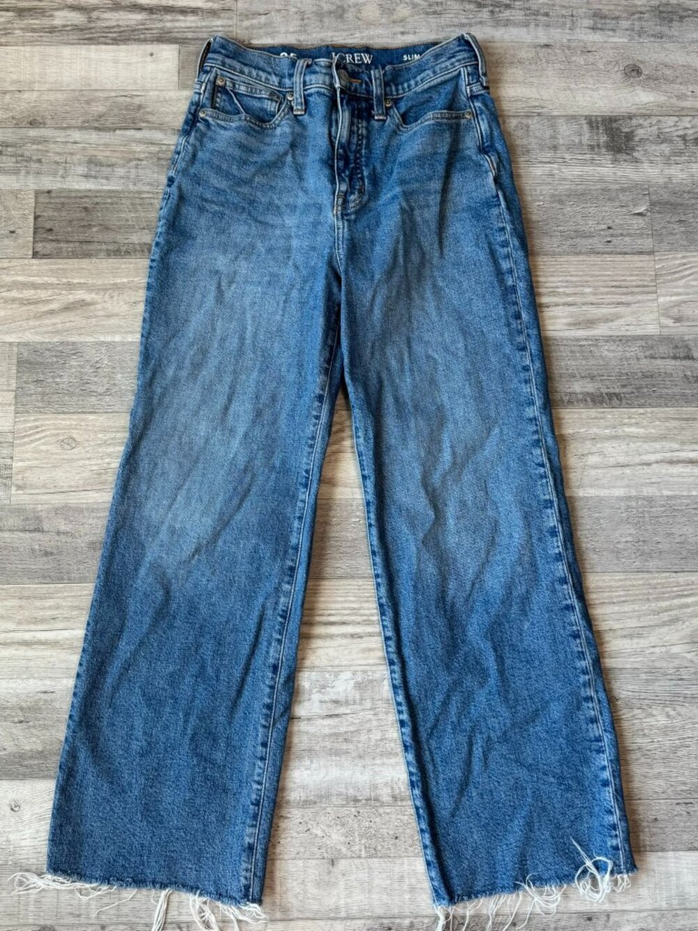 J Crew slim wide leg raw hem ankle jeans high rise size 25 G9